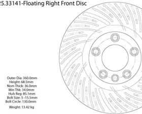 StopTech Premium High-Carbon Front Right Rotor for VW Touareg 2011-2012 125.33141