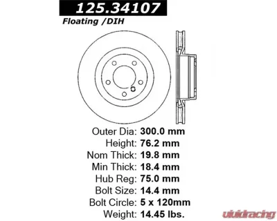 StopTech Premium High-Carbon Rear Rotor BMW 128i 2008-2012 125.34107 - 125.34107
