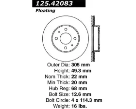 StopTech Premium High-Carbon Front Rotor for Nissan Sentra 04-06 125.42083