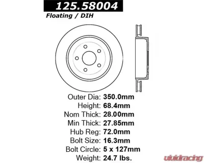 StopTech Premium High-Carbon Rear Rotor Jeep Grand Cherokee 2006-2010 125.58004 - 125.58004