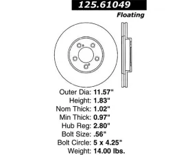 StopTech Premium High-Carbon Front Rotor for Ford Mustang 2015-2023, 125.61049