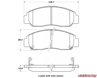 StopTech Brake Pads, Front, Red, for Honda Civic 2016-2021, 308.0959 - 308.09590