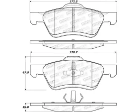 StopTech Street Brake Pads Front with Shims/Hardware for Ford Mustang 2005-2014, Red, 308.10472