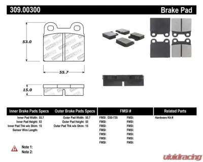 StopTech Brake Pads - Front, Ceramic, Red, Ford Mustang 2015-2023, 309.003 - 309.00300