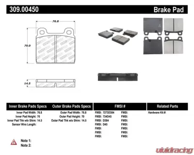 StopTech Performance Brake Pads for Ford Mustang 2015-2023, Red, 309.0045 - 309.00450