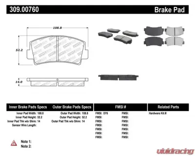StopTech Brake Pads - Front, Ceramic, Red, Subaru WRX 2015-2021, 309.0076 - 309.00760