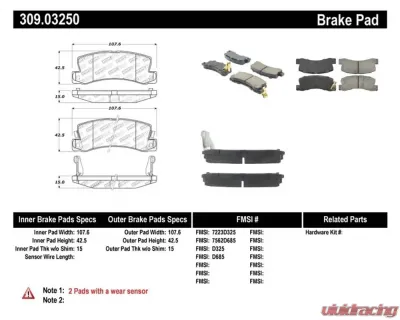 StopTech Brake Pad Set - Front, Ceramic, Red, Ford Mustang 2015-2022, 309.0325 - 309.03250