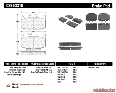StopTech Sport Front Brake Pads with Shims for Mazda RX-7 1986-1995 - 309.0331