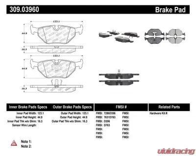 StopTech Performance Brake Pads for Ford Mustang 2015-2021, Red 309.0396 - 309.03960