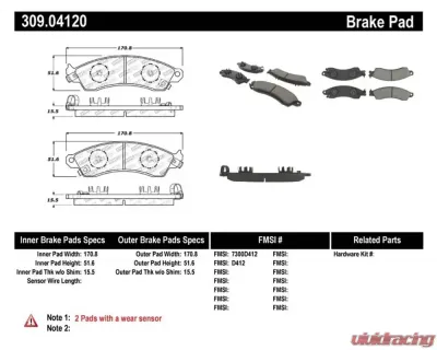 StopTech Brake Pads - Front, Ceramic, Red, 2006-2011 Honda Civic - 309.0412 - 309.04120