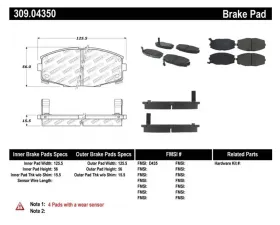 StopTech Brake Pad Set - Front, Ceramic, Red - Ford Mustang 2015-2023 309.0435