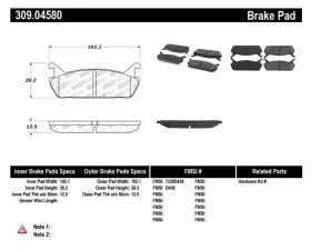 StopTech Brake Pads - Front, Ceramic, Red, Ford Mustang 2015-2021, 309.0458