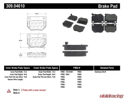 StopTech Brake Pads, Front, Ceramic, Black, for Ford Mustang 2015-2023, 309.0461 - 309.04610