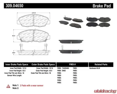 StopTech Brake Pads - Front, Red, Ford Mustang 2015-2020, 309.0465 - 309.04650