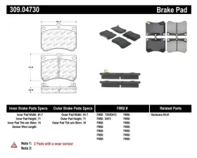 StopTech Brake Pads, Front, Red, for Ford Mustang 2015-2023, 309.0473
