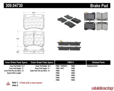 StopTech Brake Pads, Front, Red, for Ford Mustang 2015-2023, 309.0473 - 309.04730