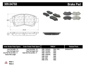 StopTech Brake Pads, Front, Black, Ford Mustang 2015-2023, 309.0476