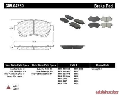 StopTech Brake Pads, Front, Black, Ford Mustang 2015-2023, 309.0476 - 309.04760
