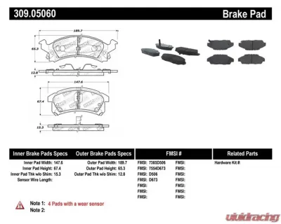 StopTech Brake Pads for Honda Civic 2006-2011, Front, Ceramic, 309.0506 - 309.05060