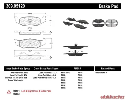 StopTech Performance Brake Pads for Ford Mustang 2015-2023, Red, 309.0512 - 309.05120