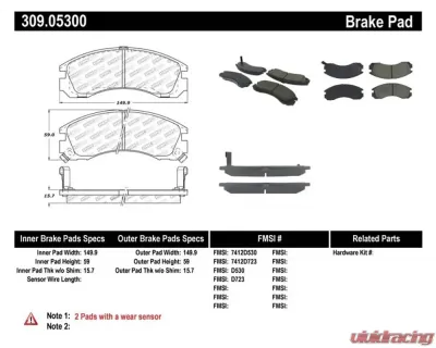 StopTech Brake Pads, Front, Red, for Ford Mustang 2015-2023 - 309.053 - 309.05300