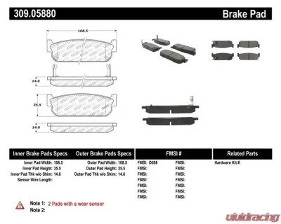 StopTech Brake Pad Set, Ceramic, Front, Black - Ford Mustang 2015-2023 309.0588 - 309.05880