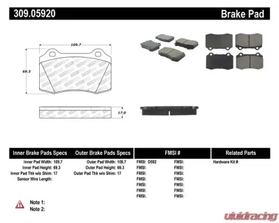 StopTech Brake Pads for Honda Civic 2006-2011, Ceramic, Front, 309.0592 - 309.05920