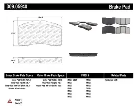 StopTech Brake Pads - Front, Ceramic, Red, Ford Mustang 2015-2023 - 309.0594