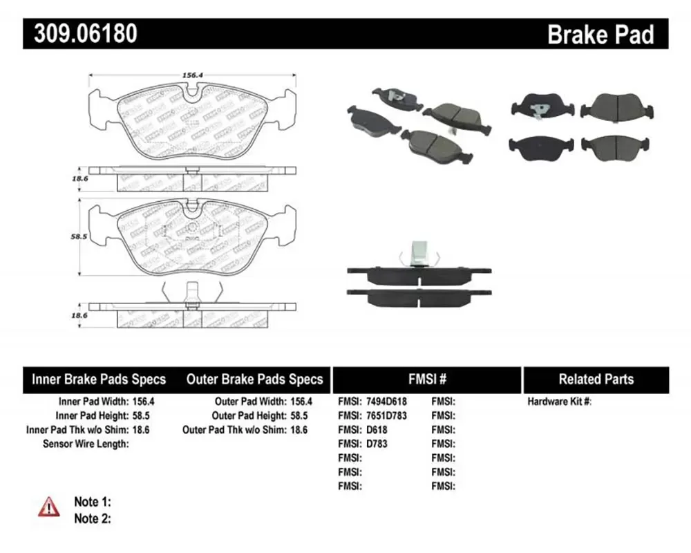 StopTech Brake Pads - Front, Ceramic, Red, for Ford Mustang 2015-2023, 309.0618 - 309.06180