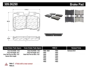 StopTech Brake Pads for Ford Mustang 2015-2020, Ceramic, Front, 309.0629