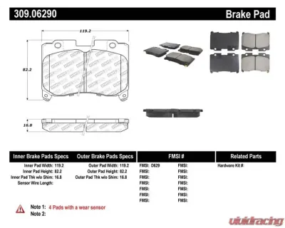 StopTech Brake Pads for Ford Mustang 2015-2020, Ceramic, Front, 309.0629 - 309.06290
