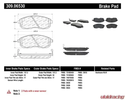 StopTech Brake Pads, Front, Performance, Red, Ford Mustang 2015-2023, 309.0653 - 309.06530