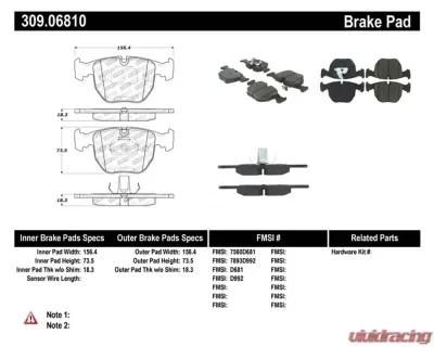 StopTech Brake Pads - Front, Ceramic, Red, for BMW 3 Series 2006-2013, 309.0681 - 309.06810