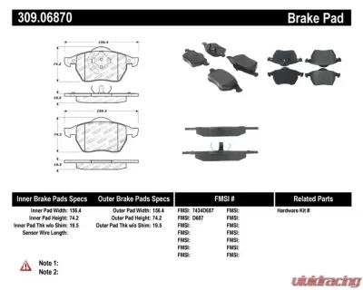 StopTech Brake Pads for Ford Mustang 2015-2023, Ceramic, Front 309.0687 - 309.06870
