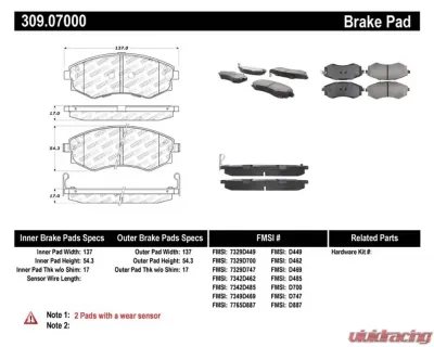 StopTech Brake Pads for Ford Mustang 2015-2023, Ceramic, Front, 309.07 - 309.07000