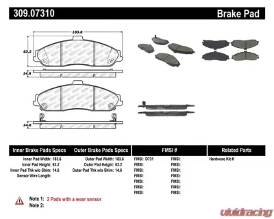 StopTech Brake Pads - High Performance, Front, Red, Ford Mustang 2015-2023, 309.0731 - 309.07310