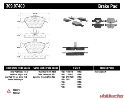 StopTech Brake Pads for Honda Civic 2006-2011, Front, Red, 309.074 - 309.07400