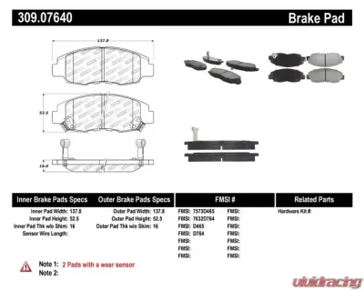 StopTech Performance Brake Pads - Front, Red, Ford Mustang 2015-2023, 309.0764 - 309.07640