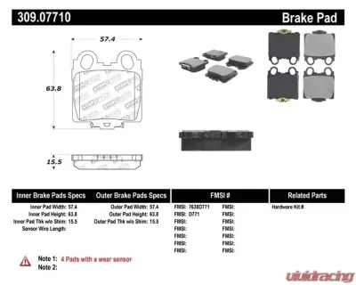StopTech Performance Brake Pad Set, Front, Red, Ford Mustang 2015-2023, 309.0771 - 309.07710