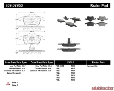 StopTech Brake Pads - Front, Ceramic, Red, for Honda Civic 2006-2011 - 309.0795 - 309.07950