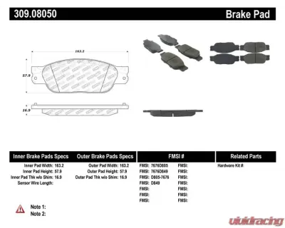 StopTech Brake Pads - Front, Ceramic, Red, Subaru WRX 2002-2007, 309.0805 - 309.08050
