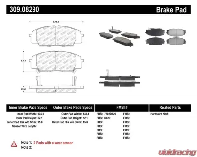 StopTech Brake Pads for Honda Civic 2006-2011, Front, Ceramic, 309.0829 - 309.08290