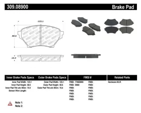 StopTech Brake Pads - Front, Ceramic, Red, Ford Mustang 2015-2023, 309.089
