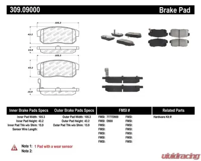 StopTech Brake Pads for Ford Mustang 2015-2021, Ceramic, Front, 309.09 - 309.09000