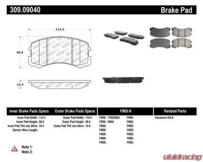 StopTech Brake Pads - Front, Ceramic, Black, for Ford Mustang 2015-2023, 309.0904 - 309.09040