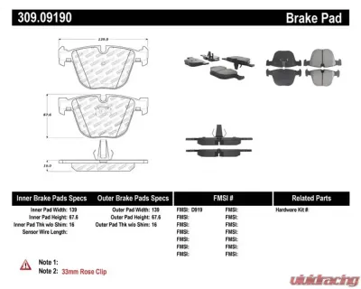 StopTech Brake Pads for Honda Civic 2006-2011, Front, Red, 309.0919 - 309.09190