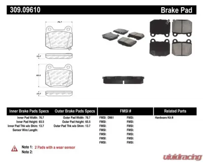 StopTech Brake Pads for Ford Mustang 2015-2023, Ceramic, Front, 309.0961 - 309.09610