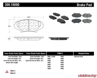 StopTech Performance Brake Pads for Ford Mustang 2015-2020, 309.1009 - 309.10090