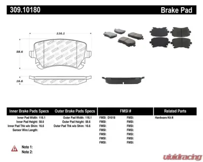 StopTech Brake Pads - Front, Ceramic, Black, Honda Civic 2016-2021, 309.1018 - 309.10180