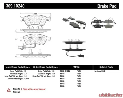 StopTech Brake Pads - Front, Ceramic, Red, Ford Mustang 2015-2023, 309.1024 - 309.10240